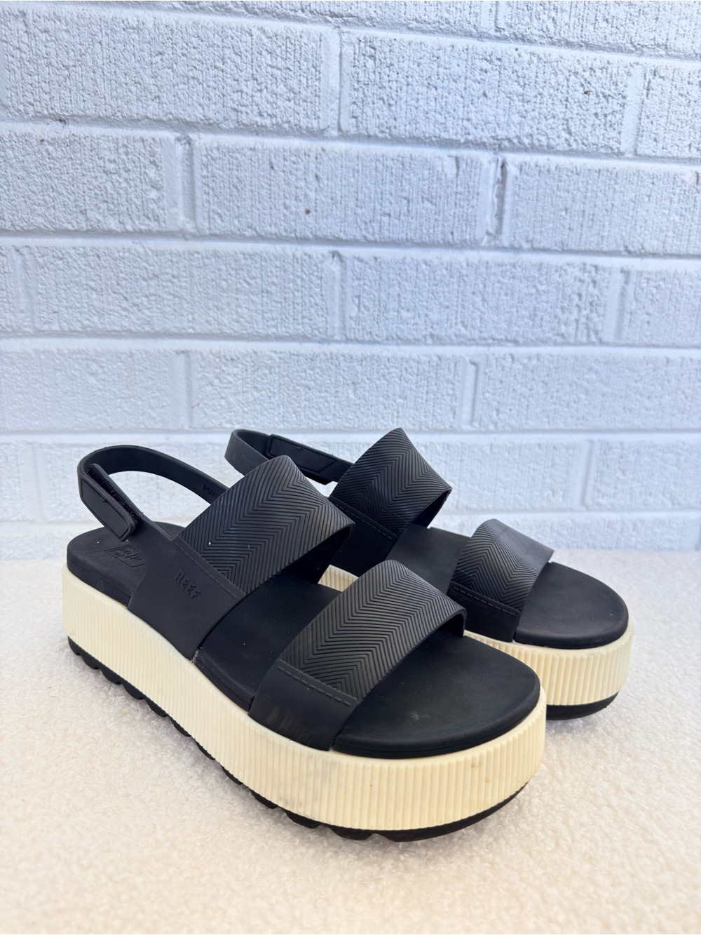 Reef Black Platform Slingback Sandals with Cream Sole